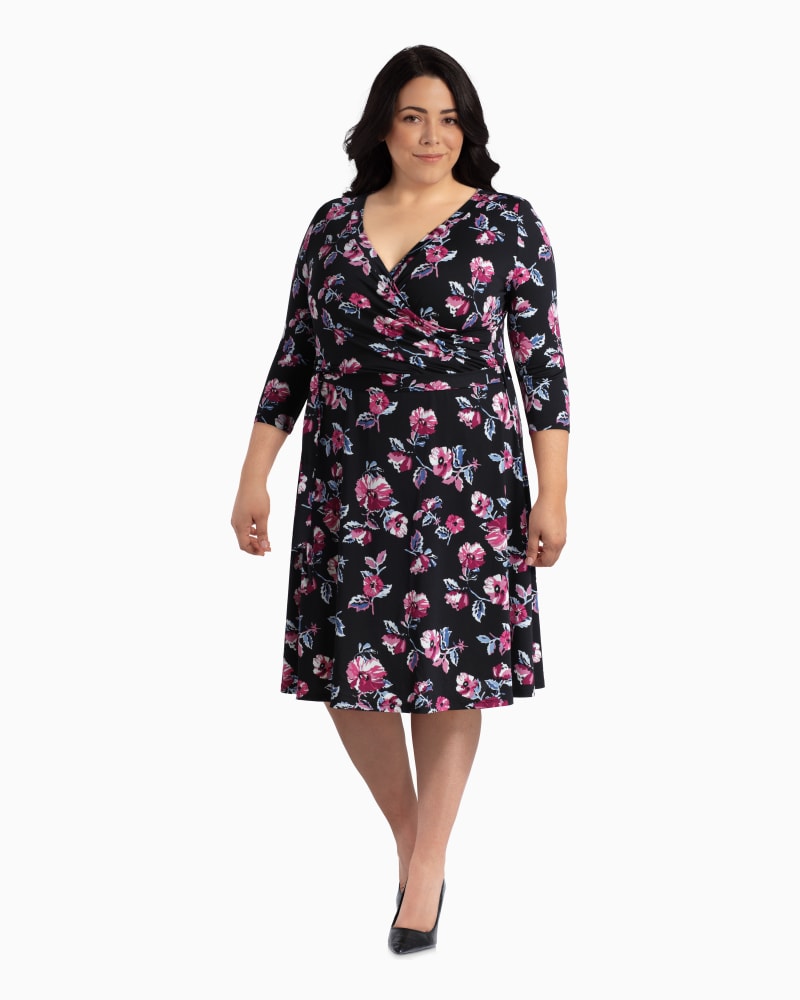 Orlando Plus Size Faux Wrap Dress Black / Pink